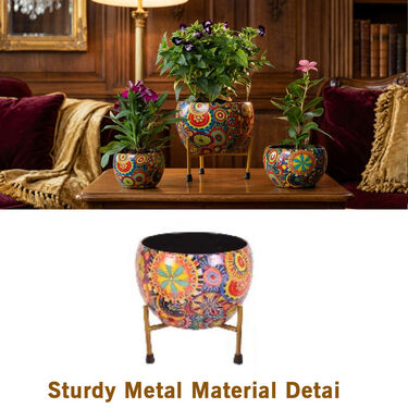 3 rainbow bloom decorative planters with stand